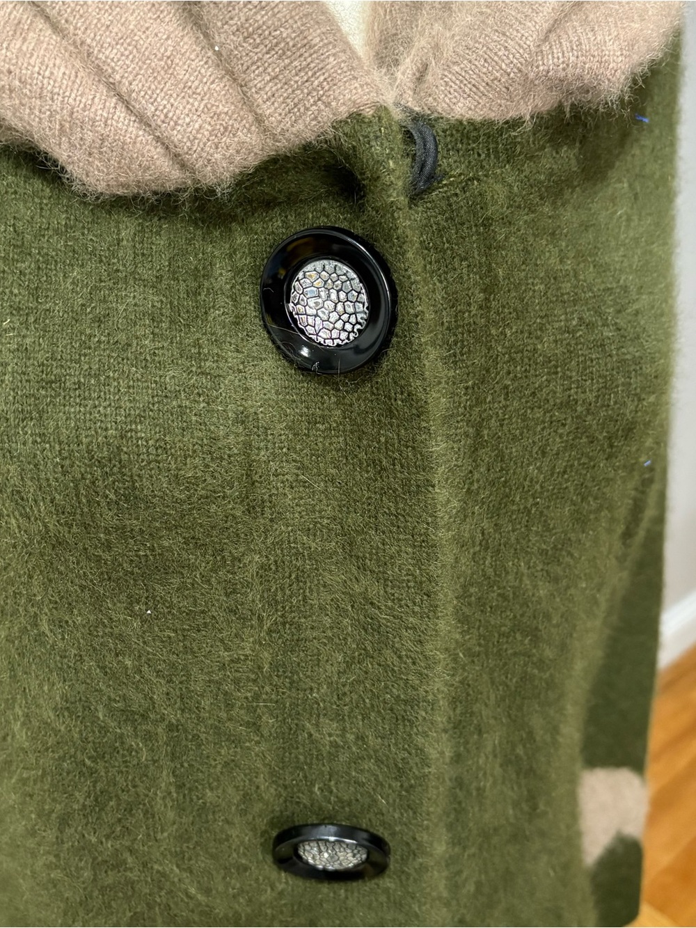 Riccos 100% Mink Cashmere Hooded Sweater Duster Cardigan XL Button Down Green - Picture 2 of 16